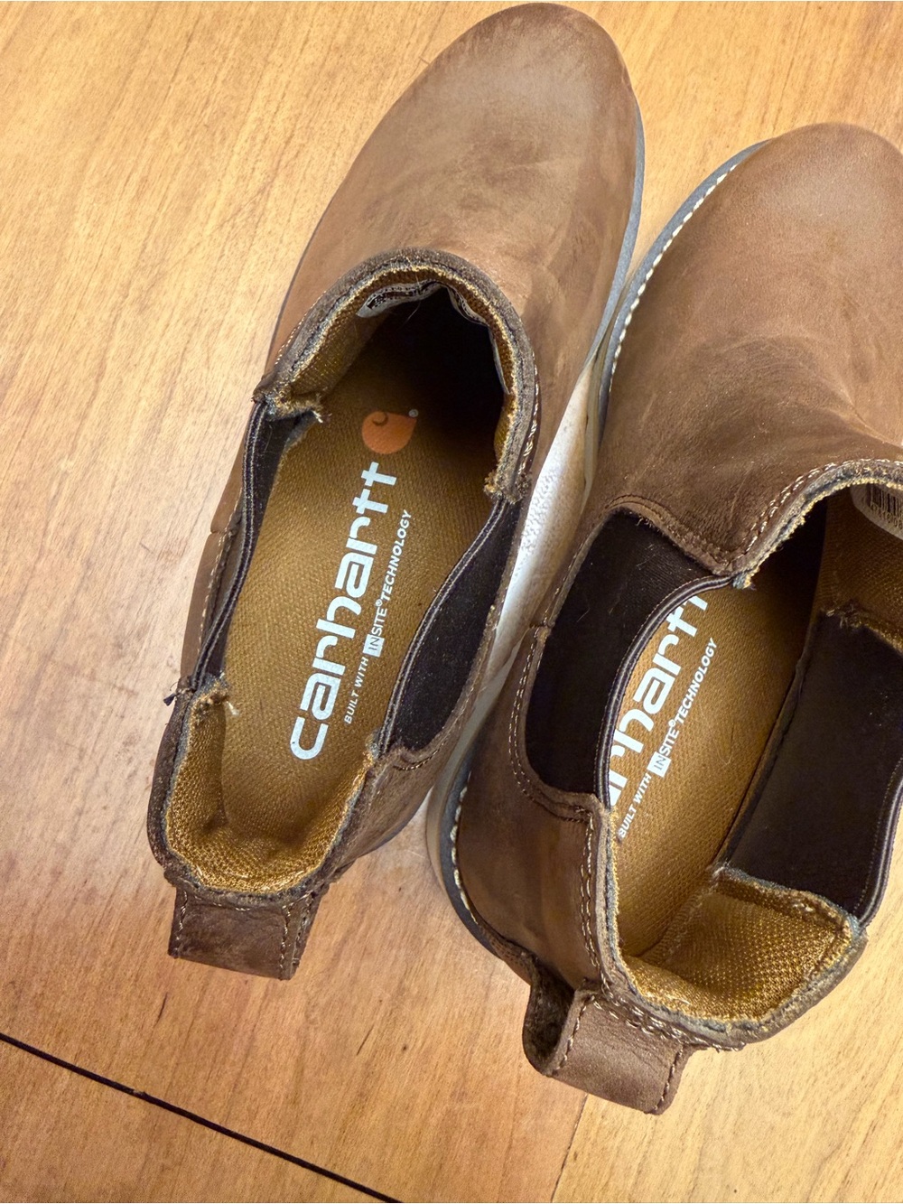 Carhartt Leather Wedge Chelsea Boots Brown | Farmhouse Cabincore Utility Fall |8 - Picture 6 of 8